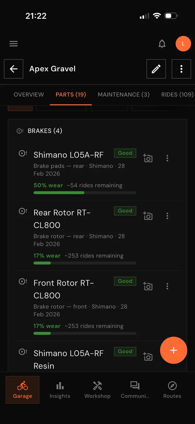 Drais garage with parts and wear tracking