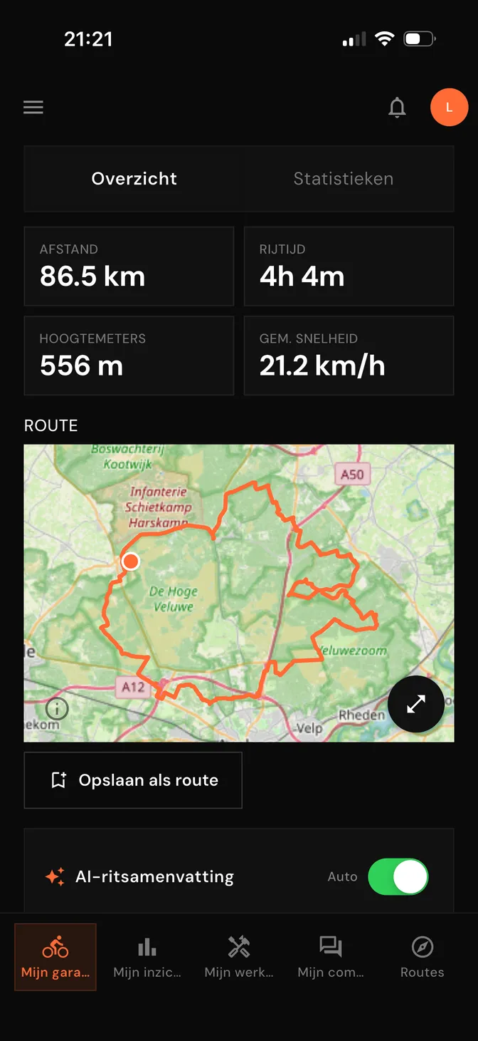 Rit in Drais met GPS-kaart over de Veluwe en ritgegevens